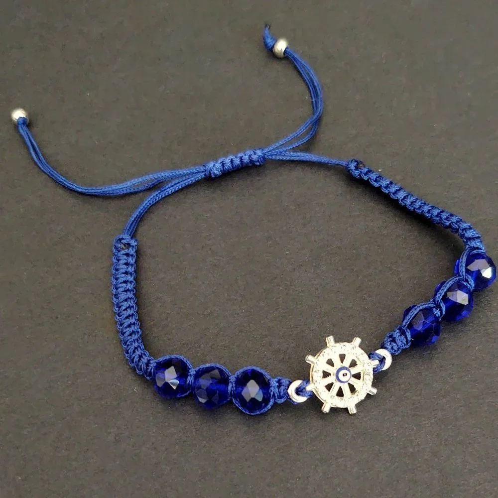 Nautical wheel w/crystal detail lariat bracelet